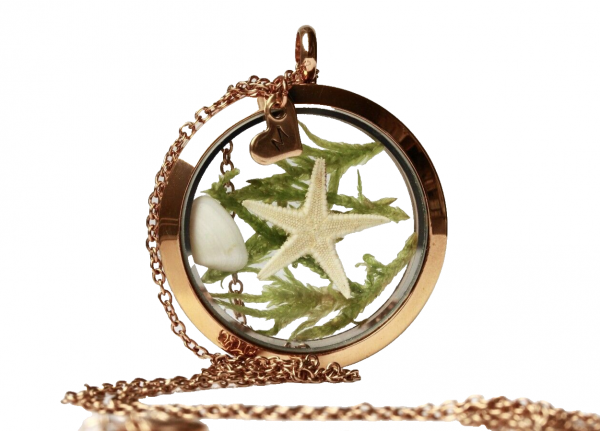 Medaillon Seestern Initial mit Muschel personalisierten Herz rosegoldfarben Edelstahl Terrarium
